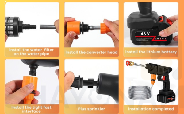 High Pressure Water Gun for Car Wash and Bike Cleaning - Wireless Pressure Washer Gun, 48V, 12000mAh, Adjustable Nozzle and 5M Hose Pipe - Image 6
