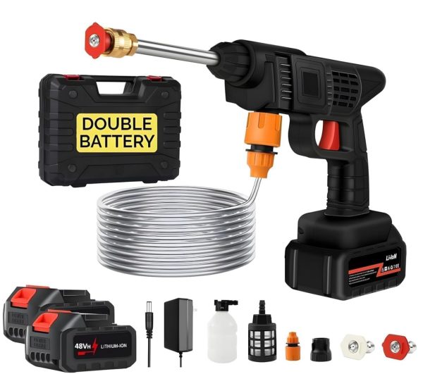 High Pressure Water Gun for Car Wash and Bike Cleaning - Wireless Pressure Washer Gun, 48V, 12000mAh, Adjustable Nozzle and 5M Hose Pipe